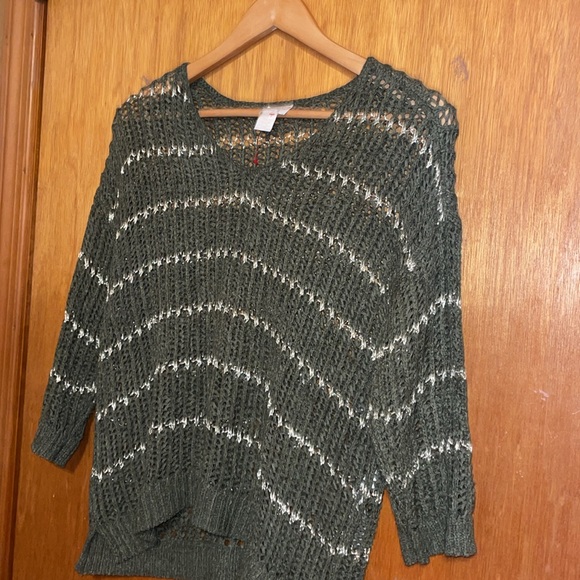 •CHICOS•SHINE STRIPED CHARLOTTE OPEN KNIT RIBBED 3/4 SLEEVE SCOOPNECK SWEATER 1 - Picture 13 of 14